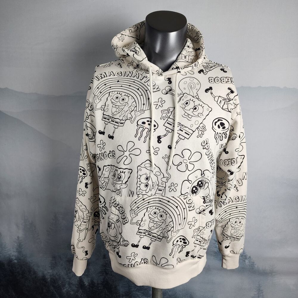 Nickelodeon Spongebob White Hoodie Sweater | Men's Medium